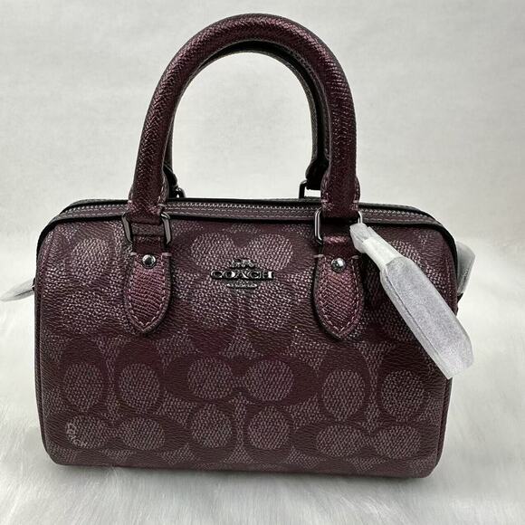 Coach Boxed Set Mini Rowan Crossbody Bag Mirror Charm Signature Canvas Wine NWT - Picture 9 of 13